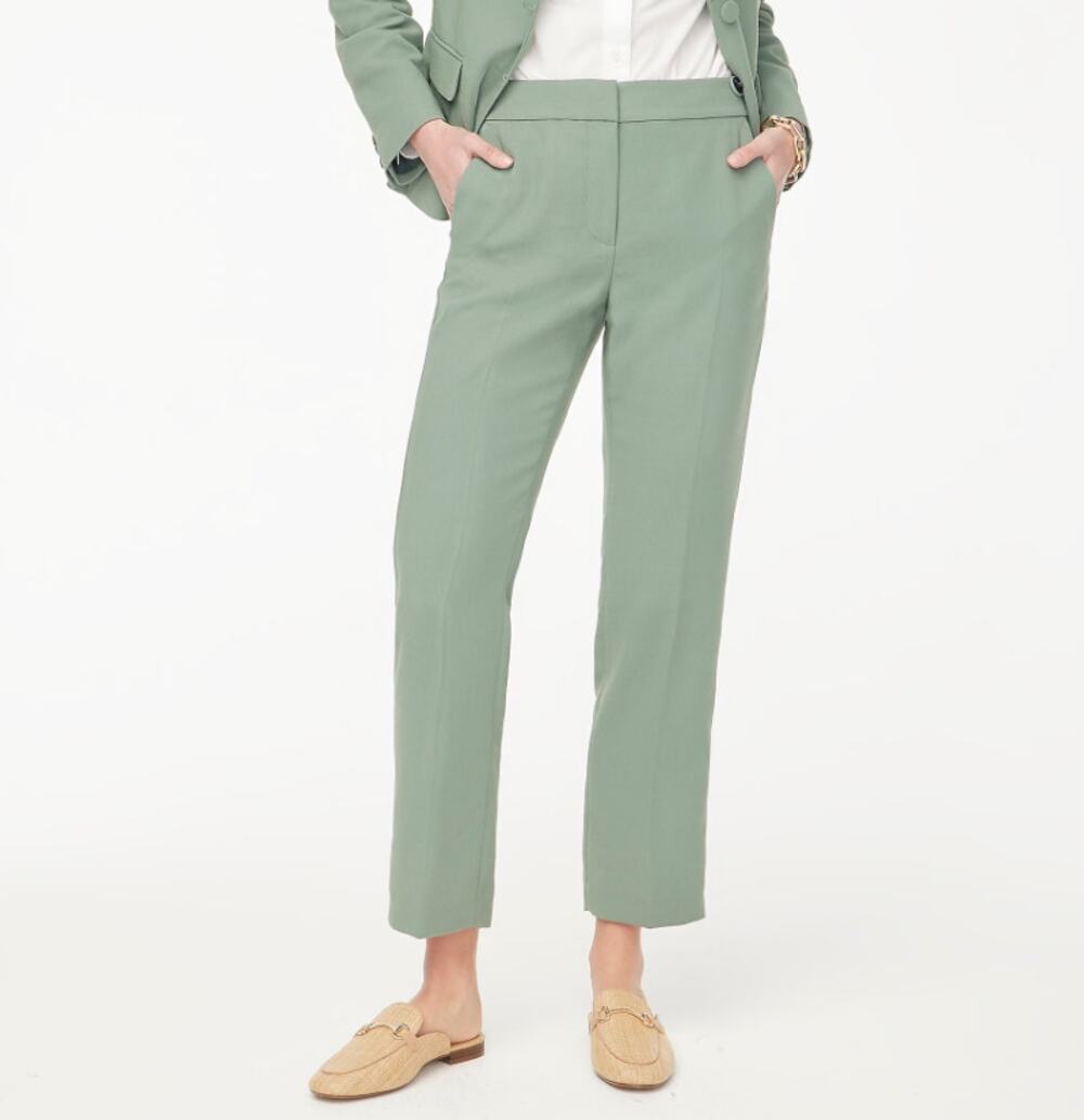 J.Crew Crepe Straight-leg Cropped Pants WMNS 4 Petite Topiary Mid Rise Stretchy